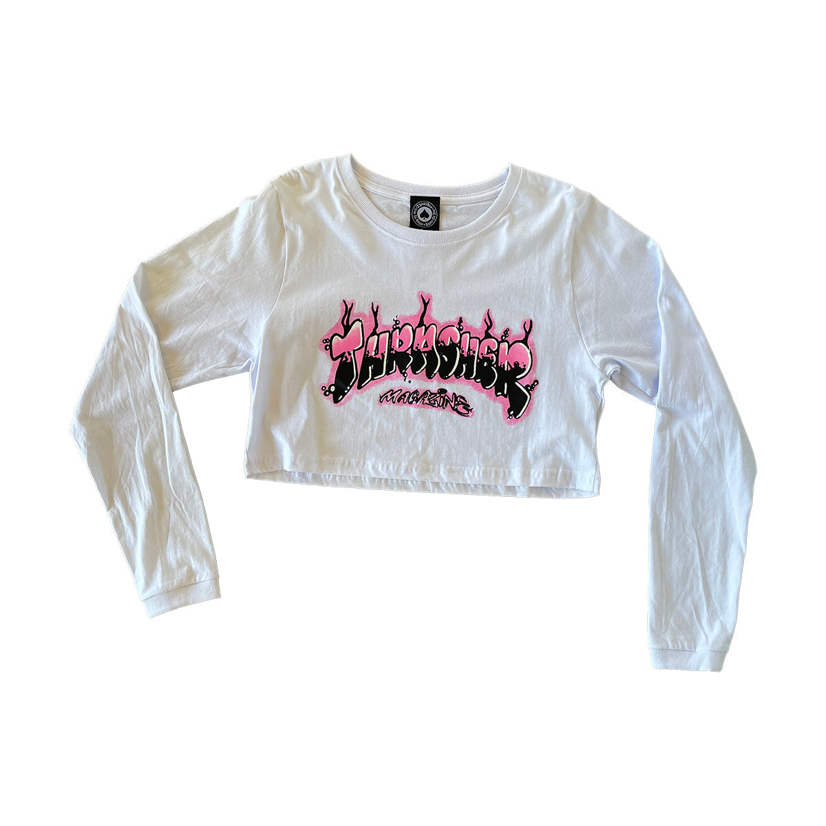 Cropped Thrasher Girl Manga Longa Branca Air Brush Branco/Rosa