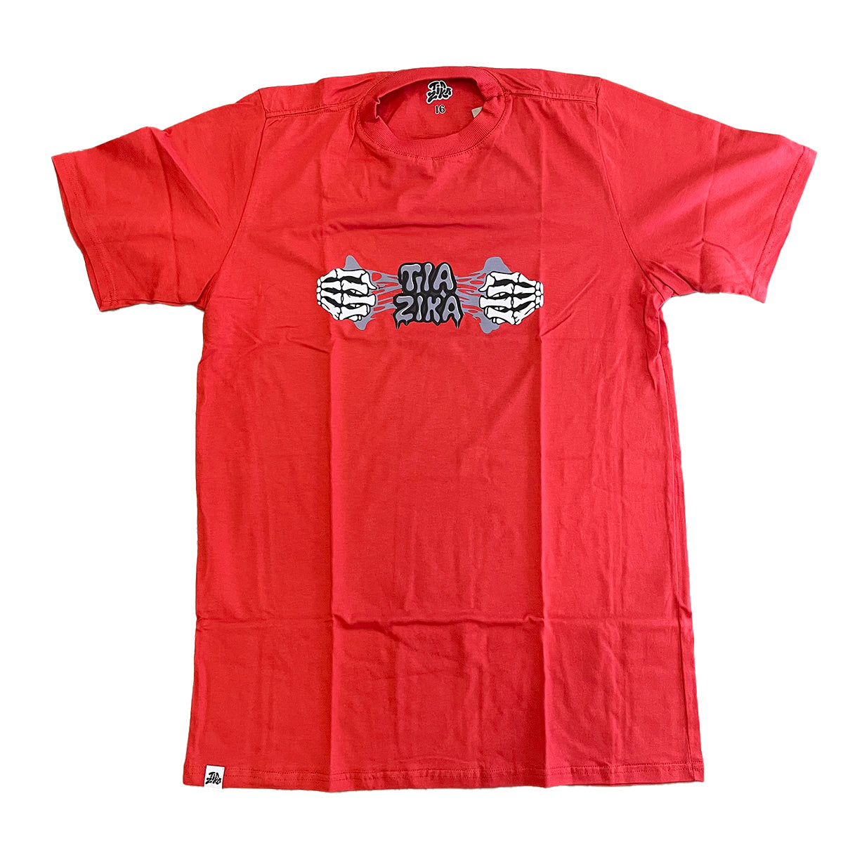 Camiseta Tia Zika Infantil Skull Hands Vermelho/Cinza