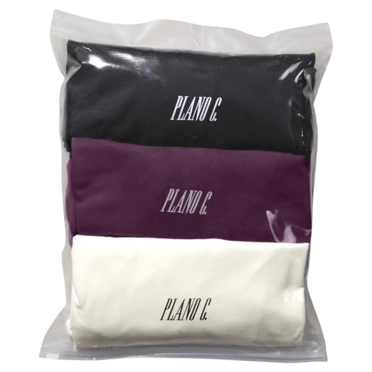 Camisetas Plano C Pack com 3 Preto/Roxo/Off-White