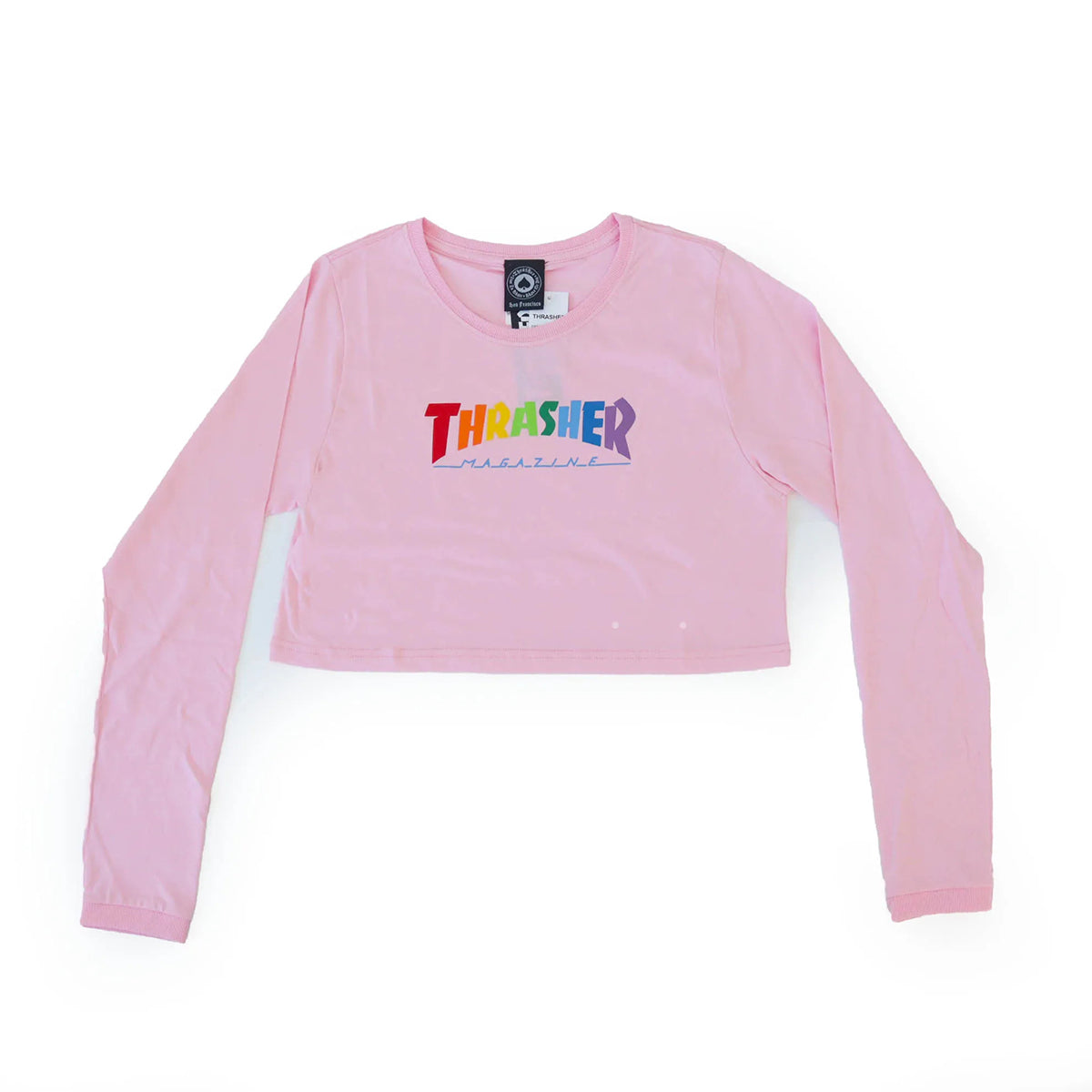 CAMISETA THRASHER GIRL MANGA LONGA RAINBOW CROPPED ROSA - M