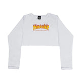 Cropped Thrasher Girl Manga Longa New Flame Branco