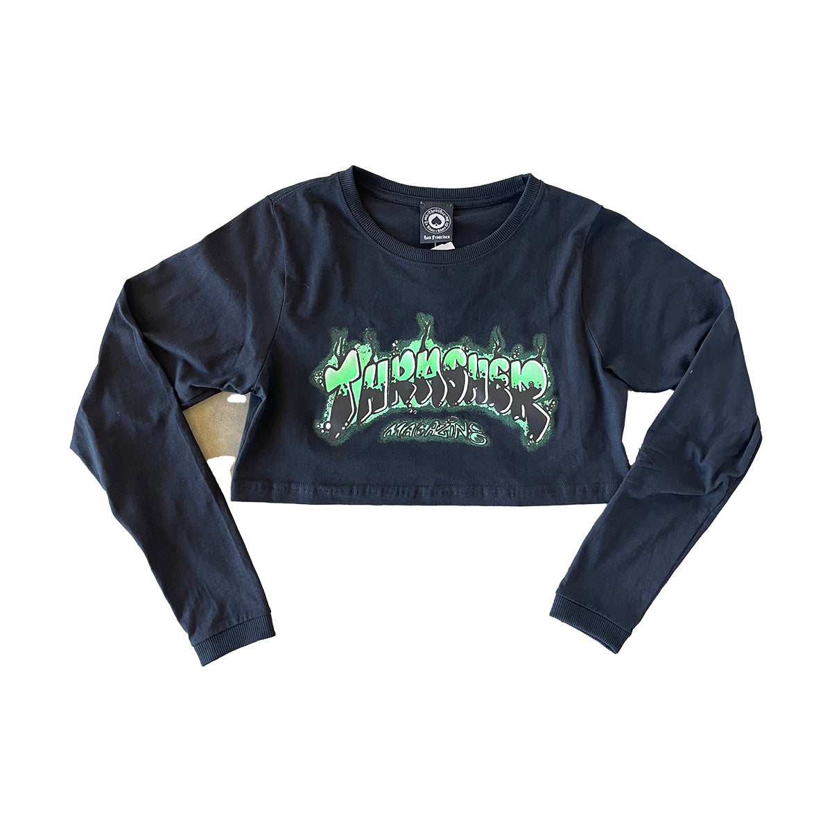 Cropped Thrasher Girl Manga Longa Preta Air Brush Cropped Preto/Verde
