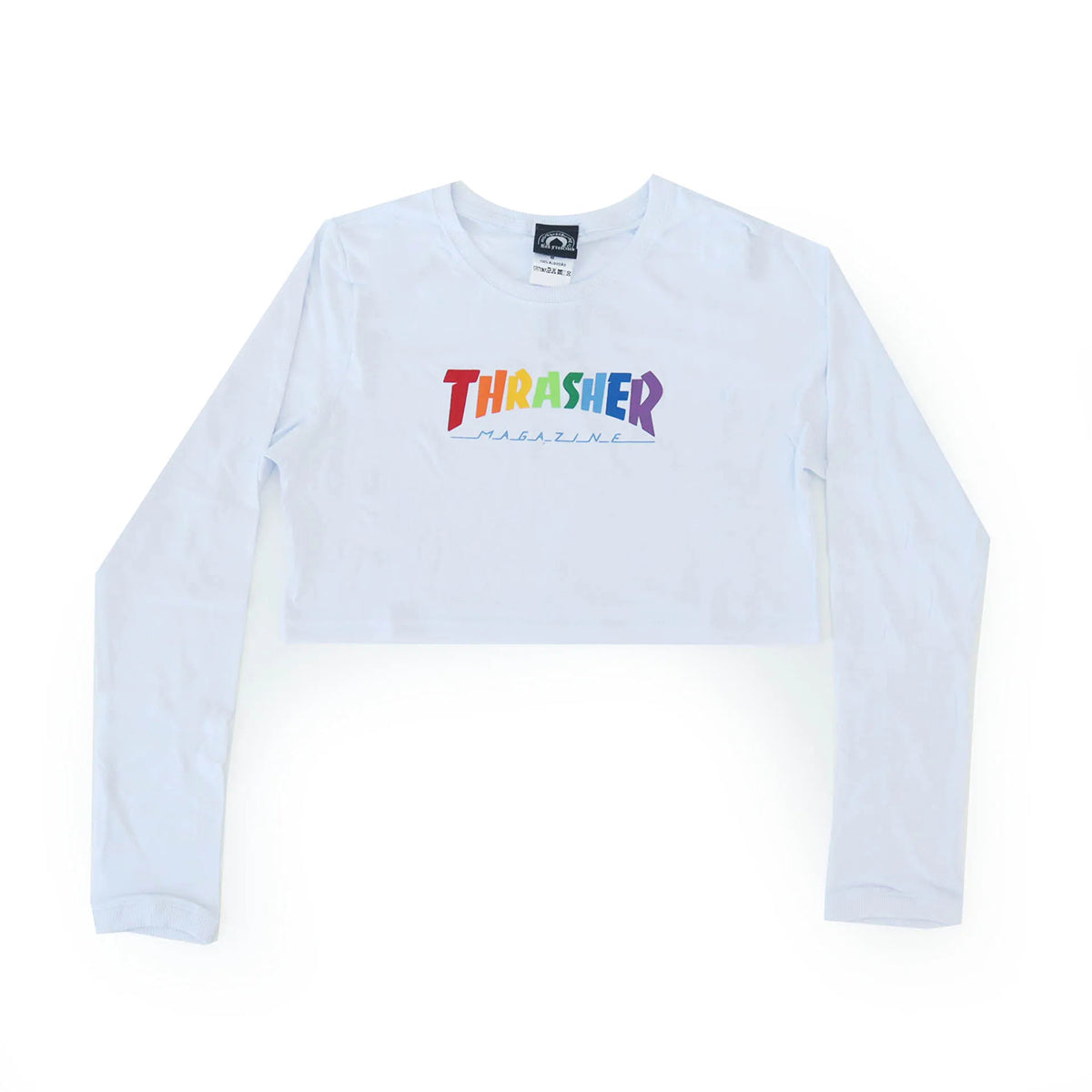 Cropped Thrasher Girl Manga Longa Rainbow Cropped Branco