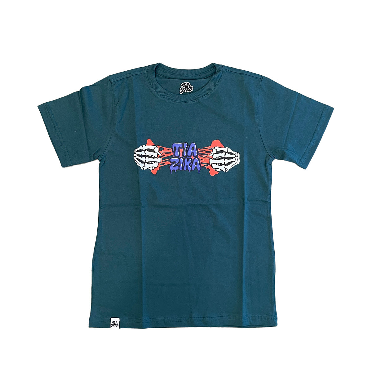 Camiseta Tia Zika Infantil Skull Hands Verde/Roxo