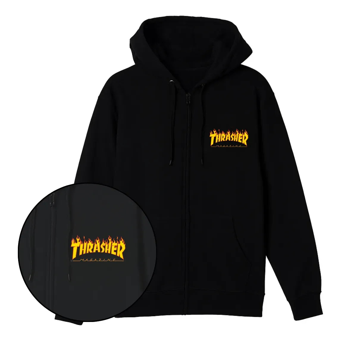Moletom Aberto Thrasher Canguru Flame Preto